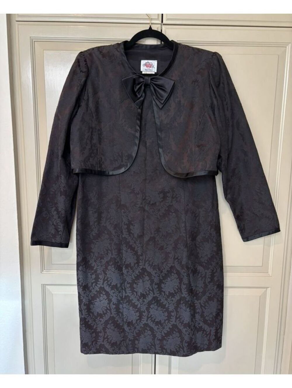Vintage Lanz Originals Damask Dress Set Bolero Bow Black Size 16 Goth Coquette
